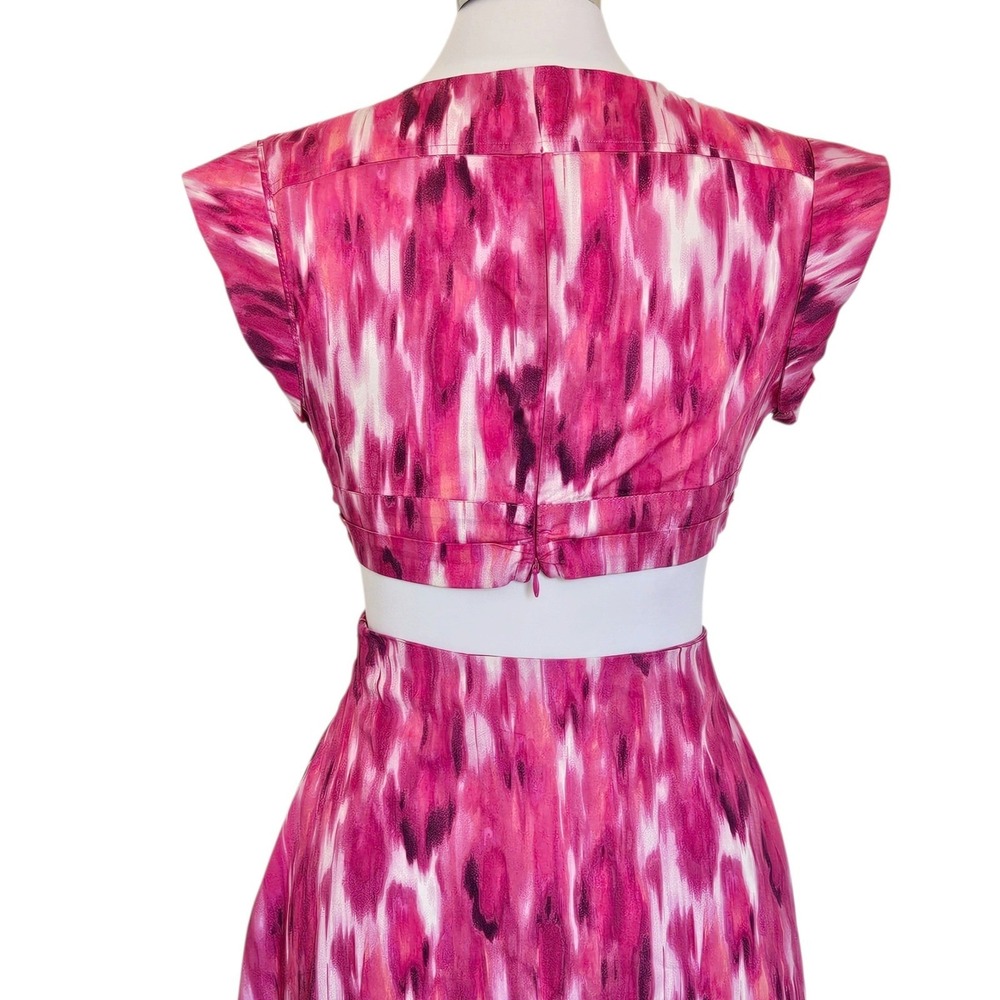 Jason Wu Pink Ikat Print Cutout Midi Dress Tiered Womens‎ Medium - Picture 11 of 11